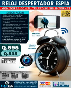 RELOJ TIPO DESPERTADOR ESPÍA WIFI