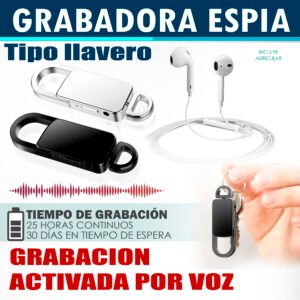 GRABADORA ESPIA ACTIVADA POR VOZ TIPO LLAVERO 8GB.