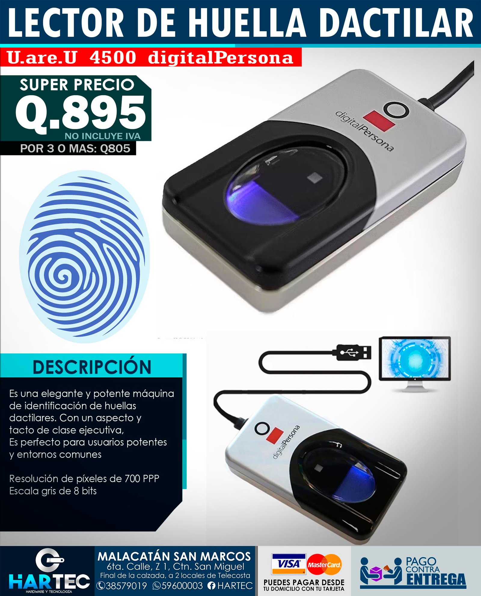 LECTOR DE HUELLA USB U.ARE.U 4500