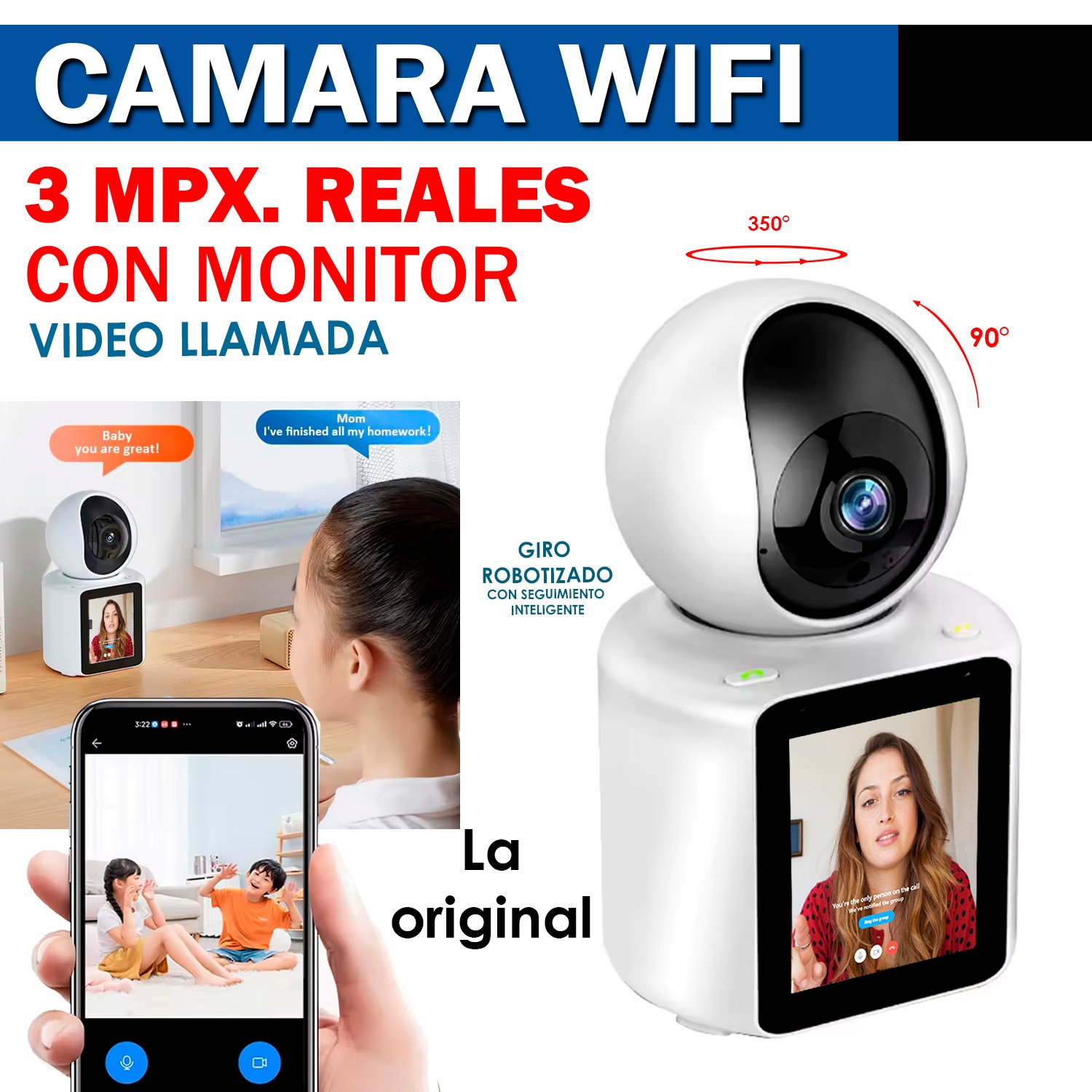 CAMARA WIFI PT 3 MPX. CON MONITOR