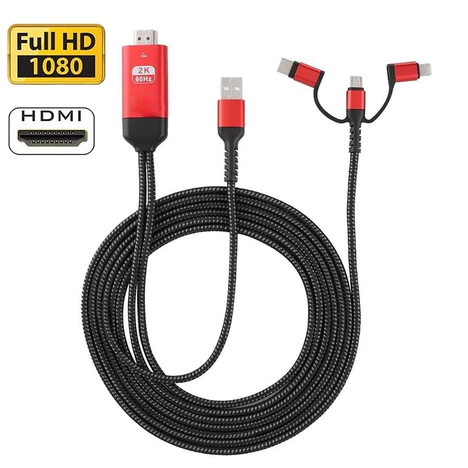CABLE HDMI 3 EN 1 PARA TELEFONOS C/MICRO USB (V8)/LIGHTNING - Imagen 3