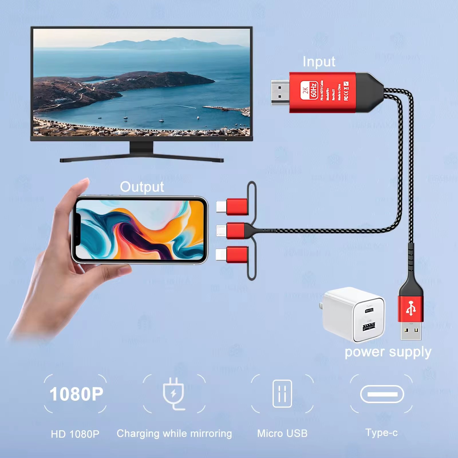 CABLE HDMI 3 EN 1 PARA TELEFONOS C/MICRO USB (V8)/LIGHTNING - Imagen 5