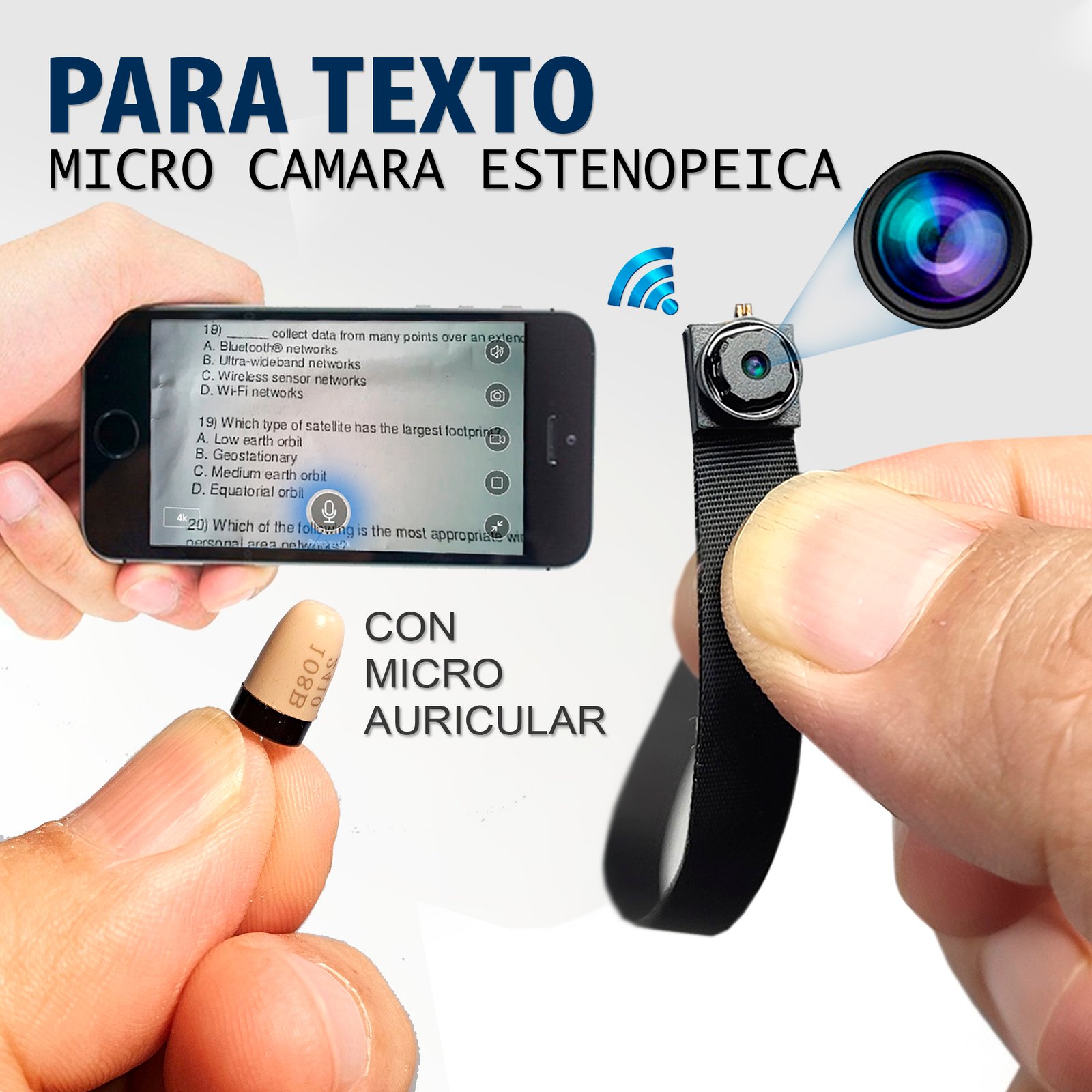 MICRO CAMARA ESPIA+URICULAR ESPIA CON ENFOQUE DE TEXTO