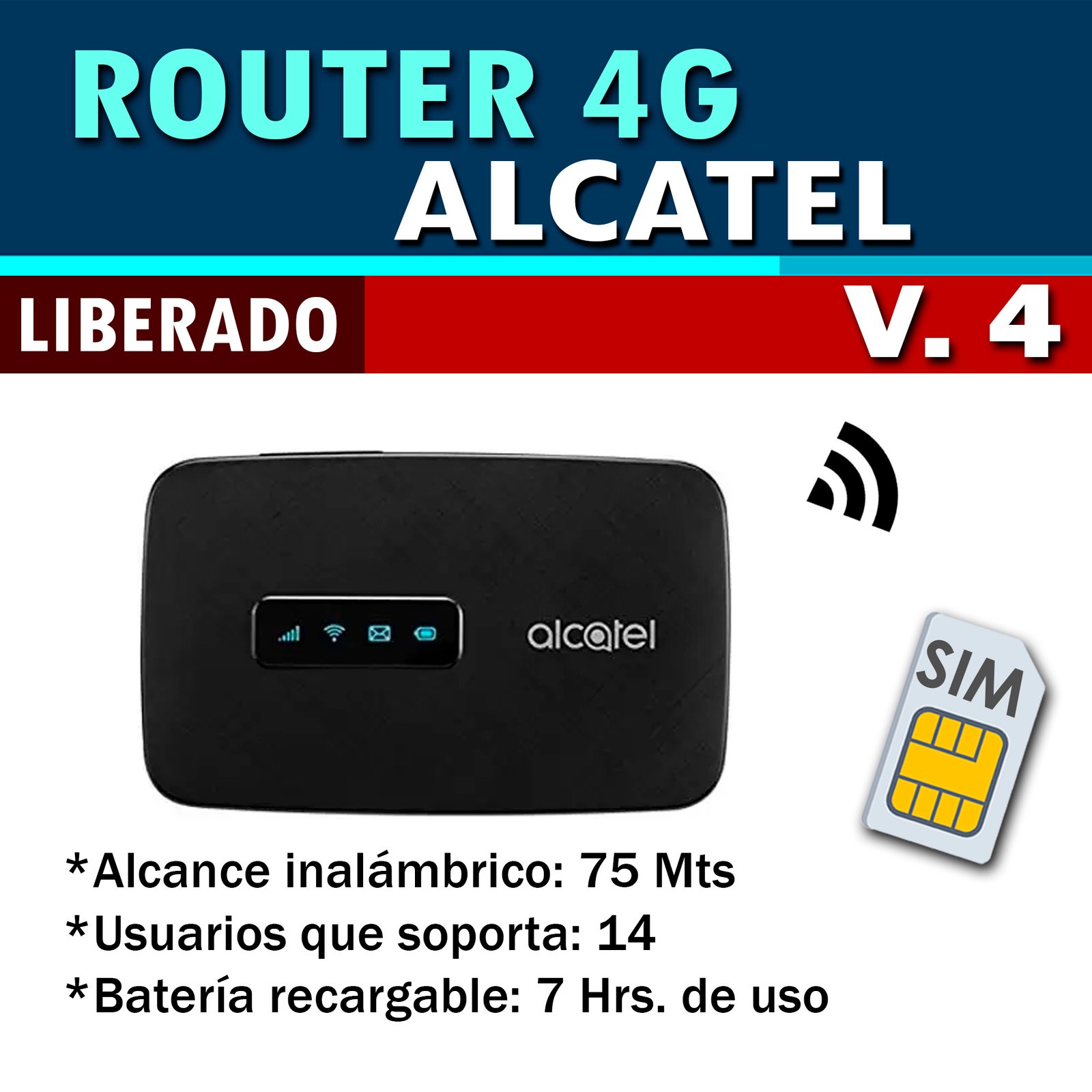 MINI ROUTER PORTATIL 4G CON CHIP LIBERADO LINKZONE ALCATEL