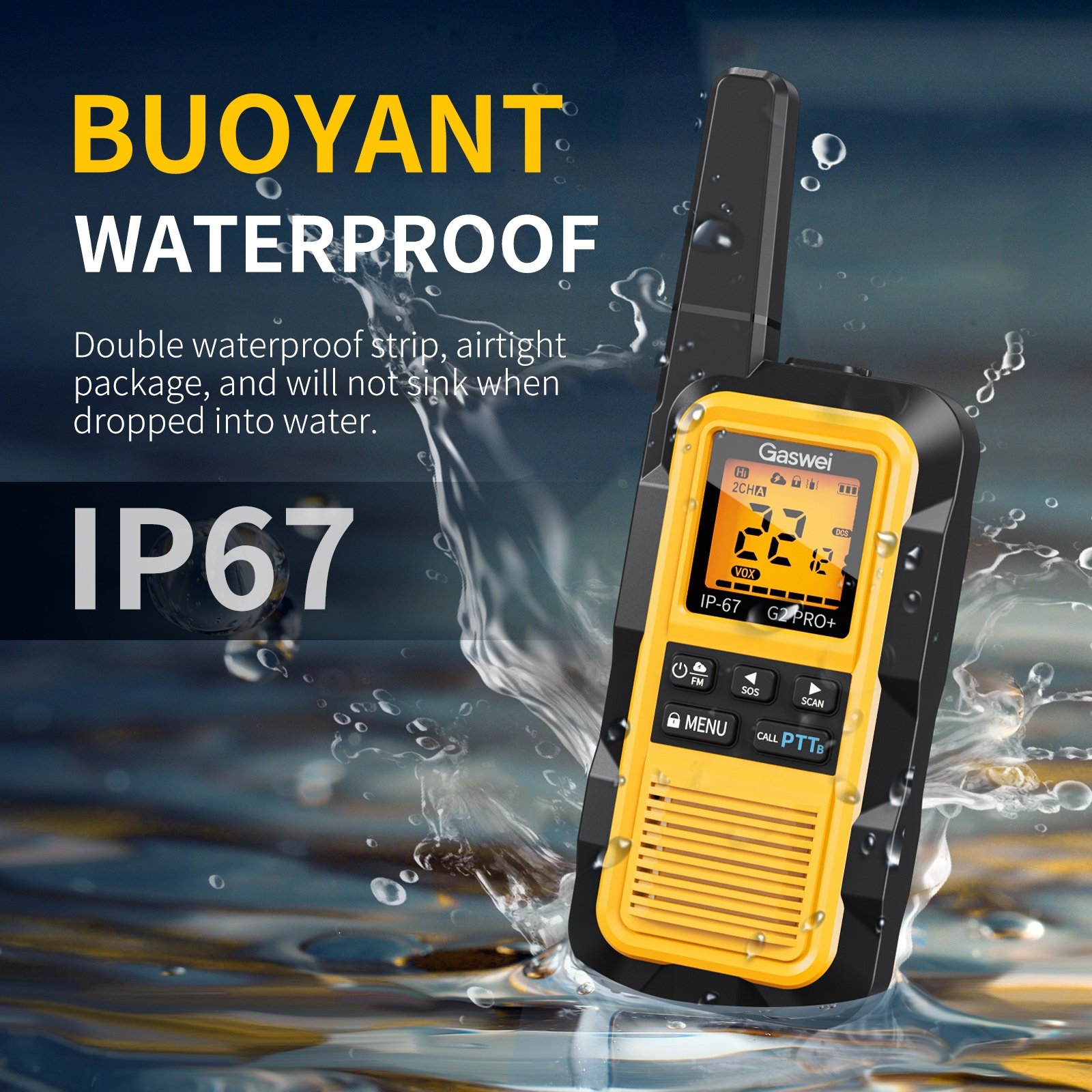 WALKIE-TALKIES DE LARGO ALCANCE, IMPERMEABLE IP67 DE 2W. 10KM GASWEI