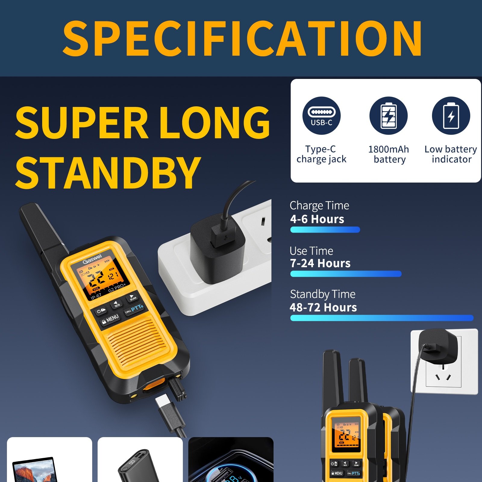 WALKIE-TALKIES DE LARGO ALCANCE, IMPERMEABLE IP67 DE 2W. 10KM GASWEI - Imagen 2