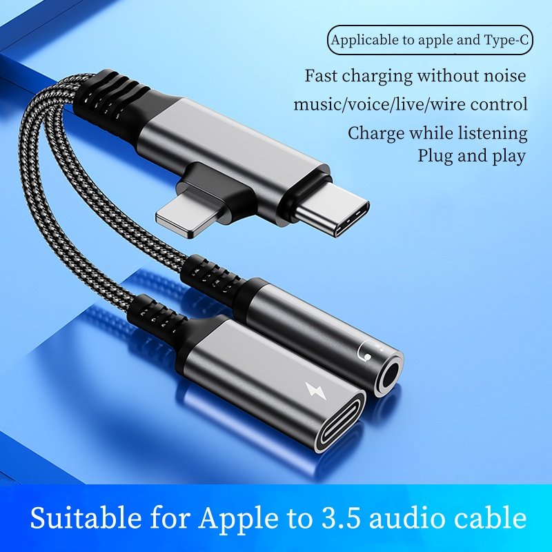 ADAPTADOR 2 EN 1 TIPO-C + LIGHTNING A JACK 3.5 + CONEXIÓN DE CARGA - Imagen 2